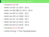 Spiegelkappen Außenspiegelkappen Schwarz Passend für 3er E92 E93 LCI 2008-2012 3er E90 E91 LCI 2010-2013